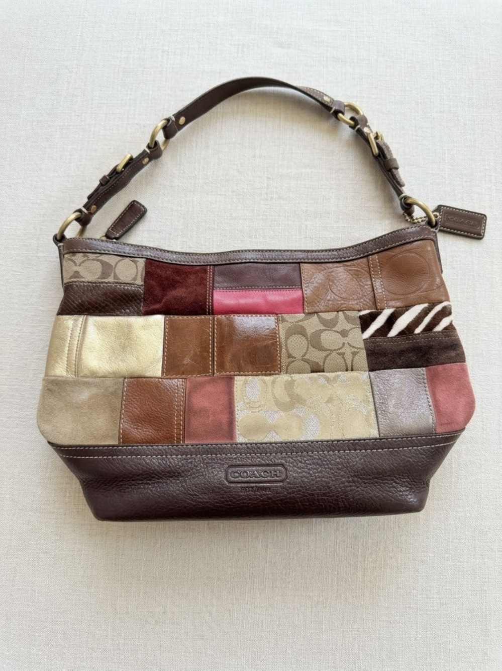 Vintage Holiday Coach Patchwork Hobo Bag